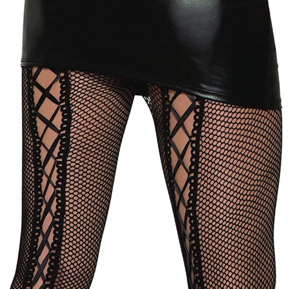 Black lace up fishnets with ribbons and bow - sexy pantyhose - halloween or not